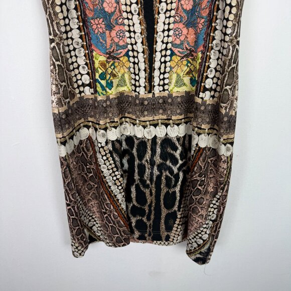 Just Cavalli Mixed Print Cap Sleeve Scoopneck Bodycon Mini Dress Size Medium M - Picture 3 of 11